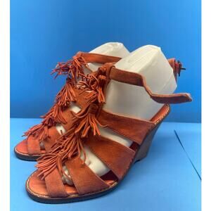 Tommy Bahama Strappy Red Leather Suede Wedge Shoes Ankle Strap size 7